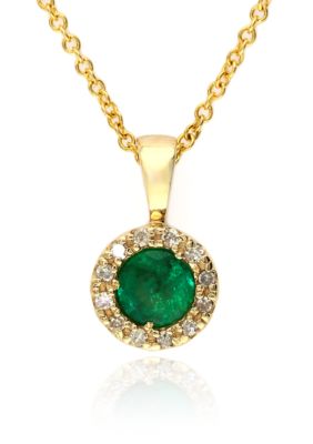 Effy® Emerald and Diamond Pendant Necklace in 14K Yellow Gold | belk