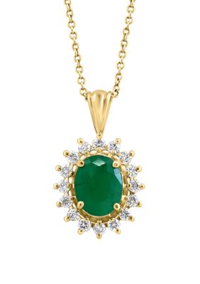 Effy Diamond And Natural Emerald Pendant Necklace In 14K Yellow Gold