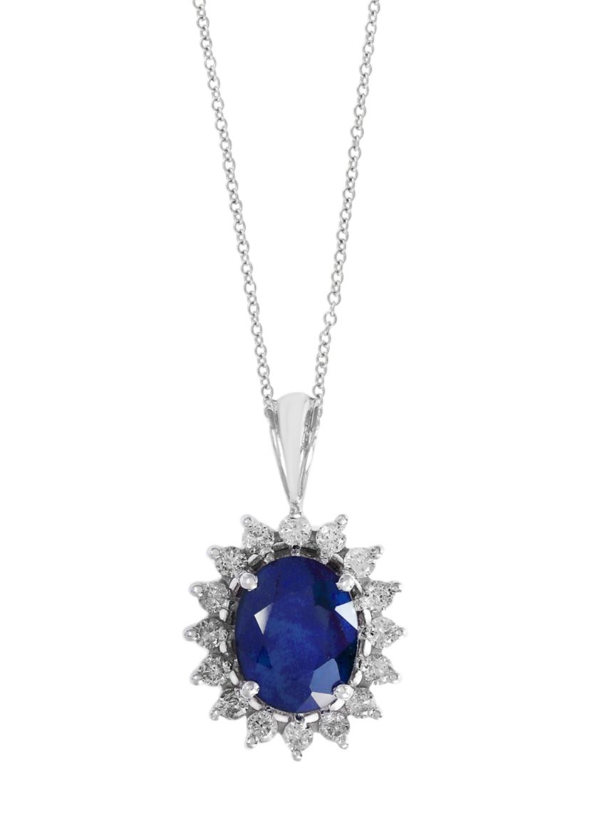 3/8 ct. t.w. Diamond and 1.9 ct. t.w. Sapphire Pendant Necklace in 14K White Gold