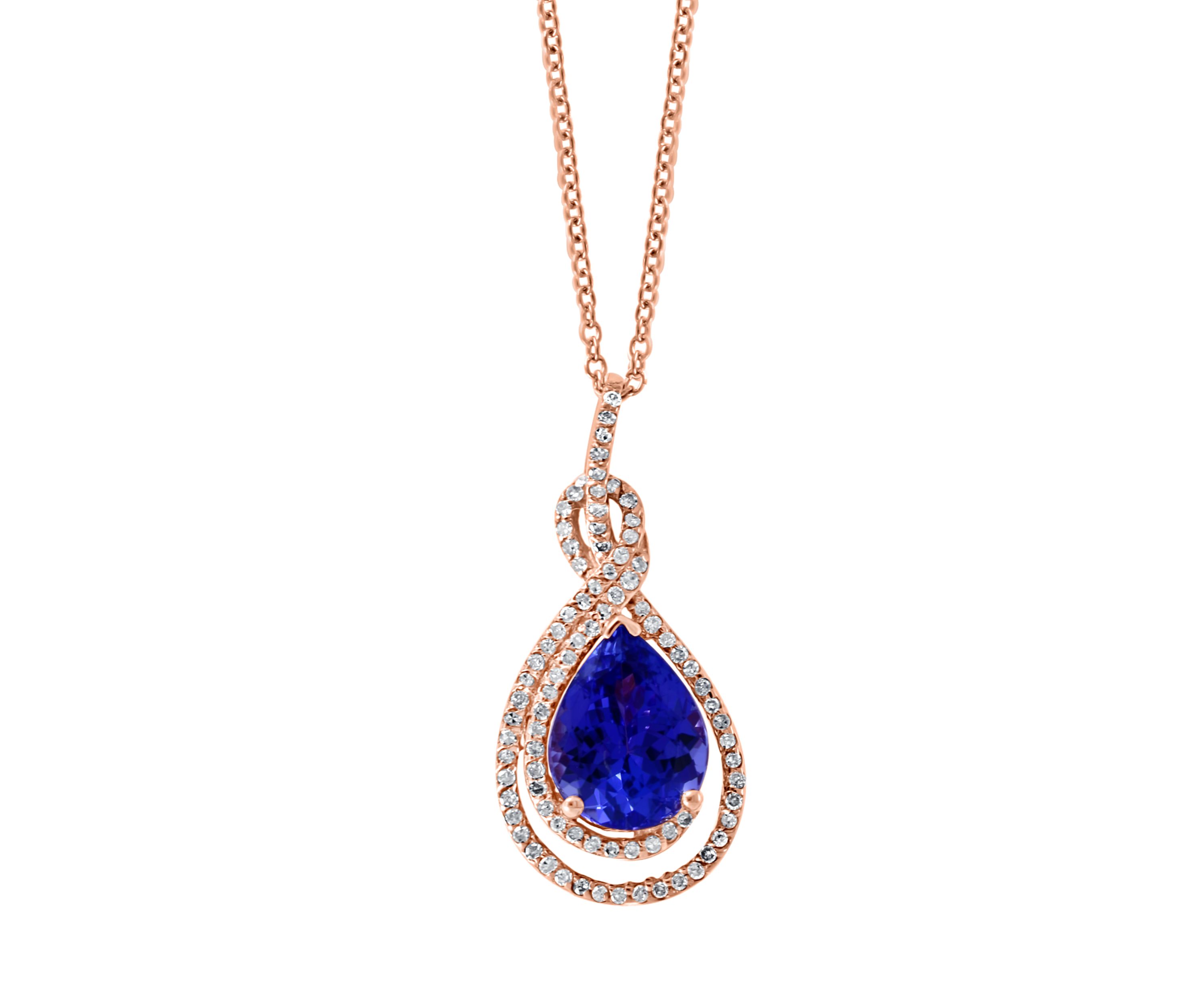 14K Rose Gold Diamond and Tanzanite Pendant