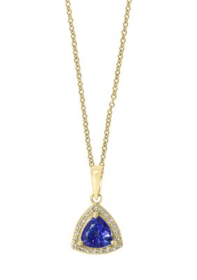 Effy 1/10 Ct. T.w. Diamond And 5/8 Ct. T.w. Tanzanite Pendant Necklace In 14K Yellow Gold
