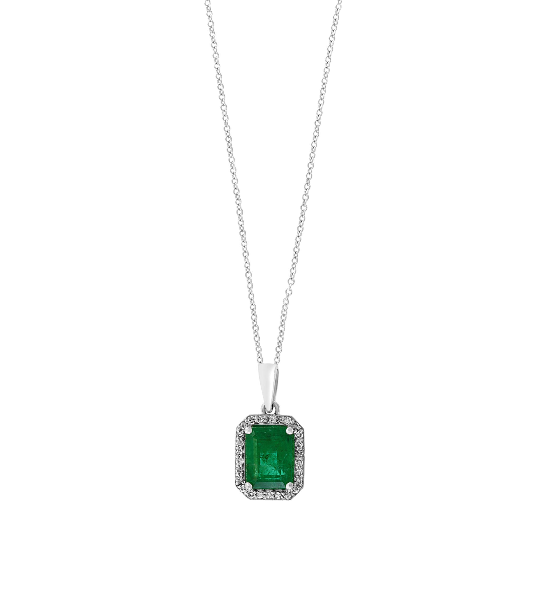 1/4 ct. t.w. Diamond, 1.43 ct. tw. Natural Emerald Pendant Necklace 