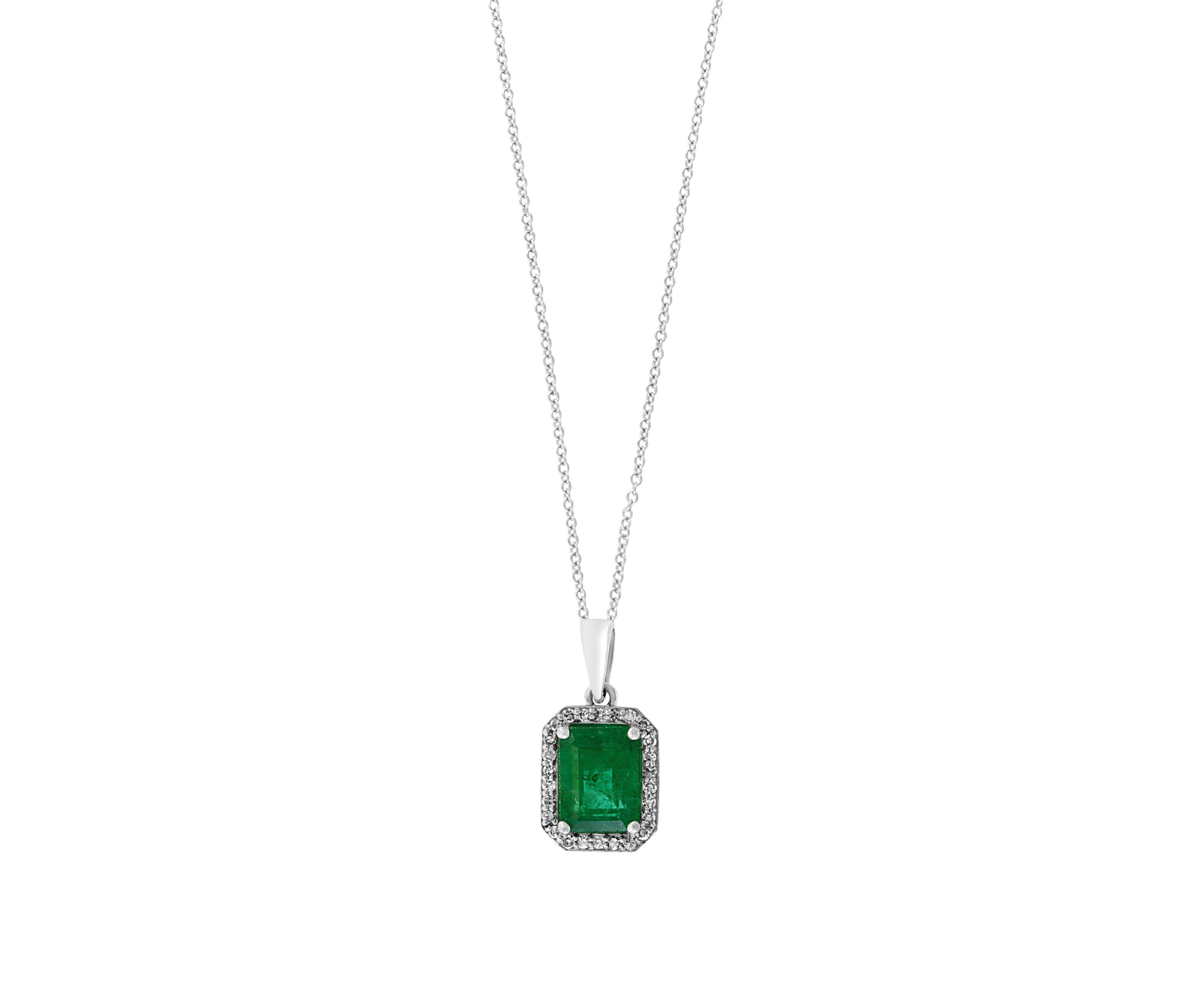 1/4 ct. t.w. Diamond, 1.43 ct. tw. Natural Emerald Pendant Necklace 