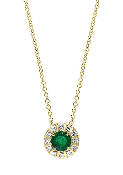 1/4 ct. t.w. Diamond and 3/4 ct. t.w. Emerald Pendant Necklace in 14K Yellow Gold