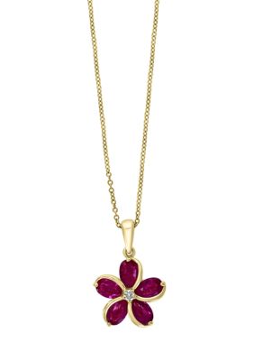 Effy 2.85 Ct. T.w. Ruby And 1/10 Ct. T.w. Diamond Pendant Necklace In 14K Yellow Gold