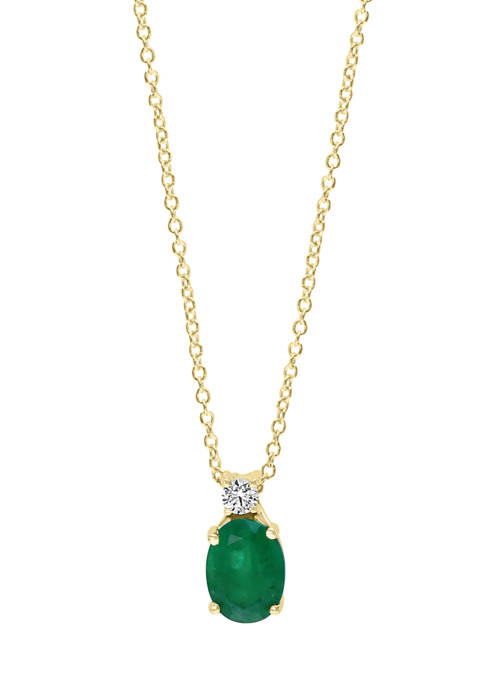1/10 ct. t.w. Diamond and 1.14 ct. t.w. Emerald Pendant Necklace in 14K Yellow Gold