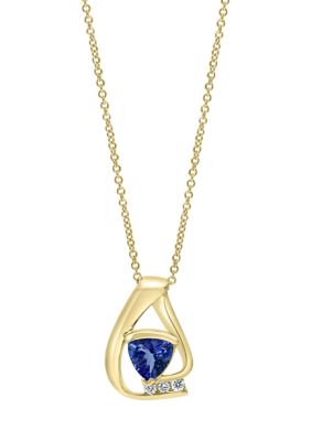 Effy 1/10 Ct. T.w. Diamond And 3/4 Ct. T.w. Tanzanite Pendant Necklace In 14K Yellow Gold