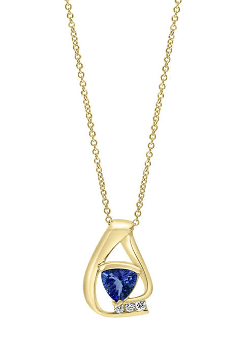 1/10 ct. t.w. Diamond and 3/4 ct. t.w. Tanzanite Pendant Necklace in 14K Yellow Gold
