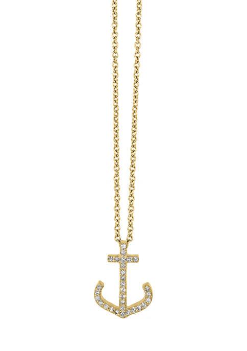 1/10 ct. t.w. Diamond Anchor Pendant Necklace in 14K Yellow Gold 