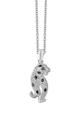 Effy 14K White Gold Diamond, Black Diamond, And Natural Emerald Panther Pendant