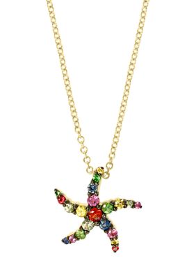 Effy 1/10 Ct. T.w. Sapphire And 0.06 Ct. T.w. Tsavorite Starfish Pendant Necklace In 14K Yellow Gold