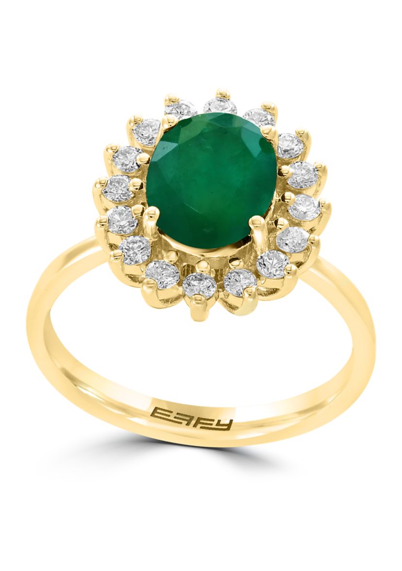 Diamond and Natural Emerald Ring in 14K Yellow Gold