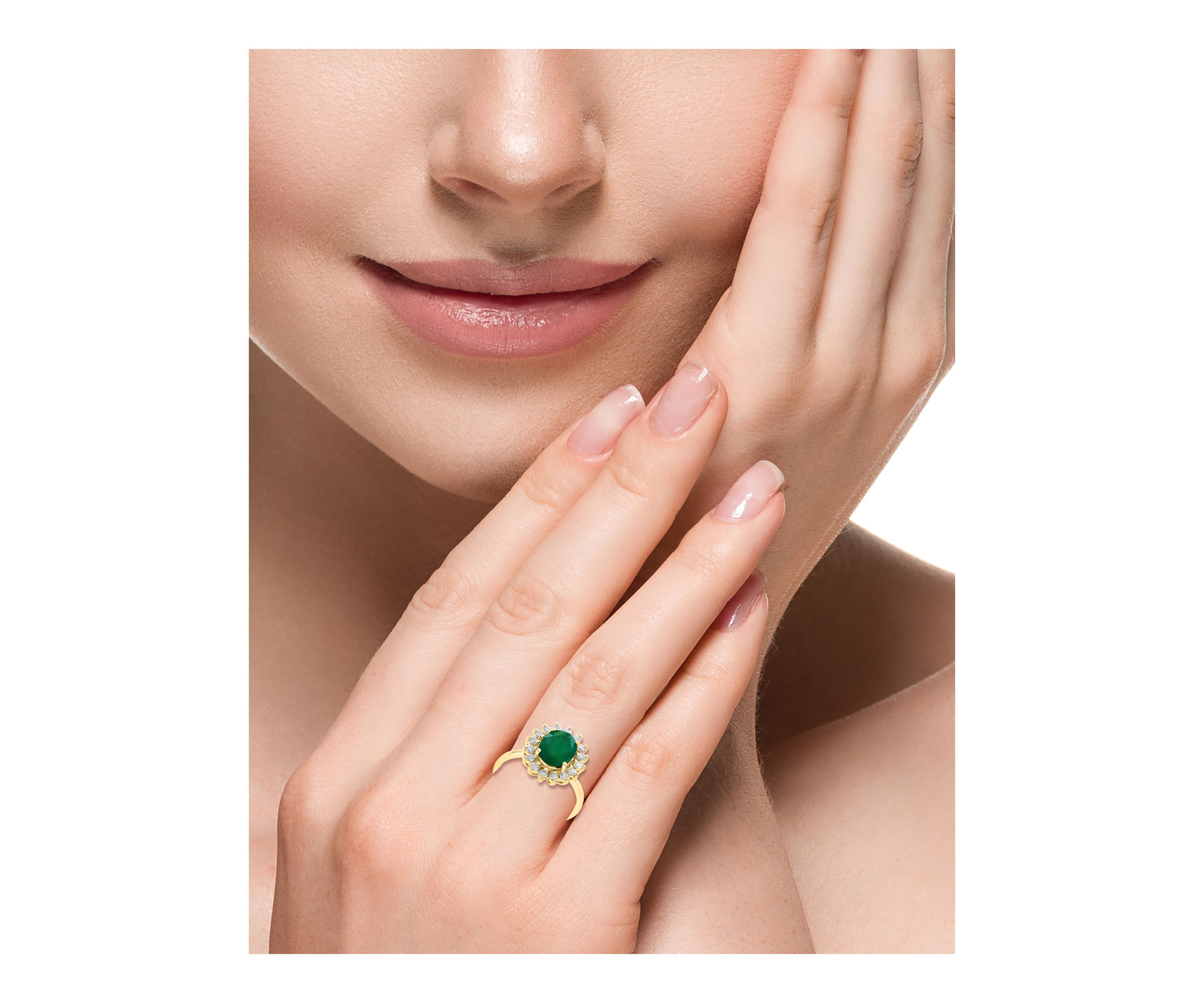 Diamond and Natural Emerald Ring in 14K Yellow Gold