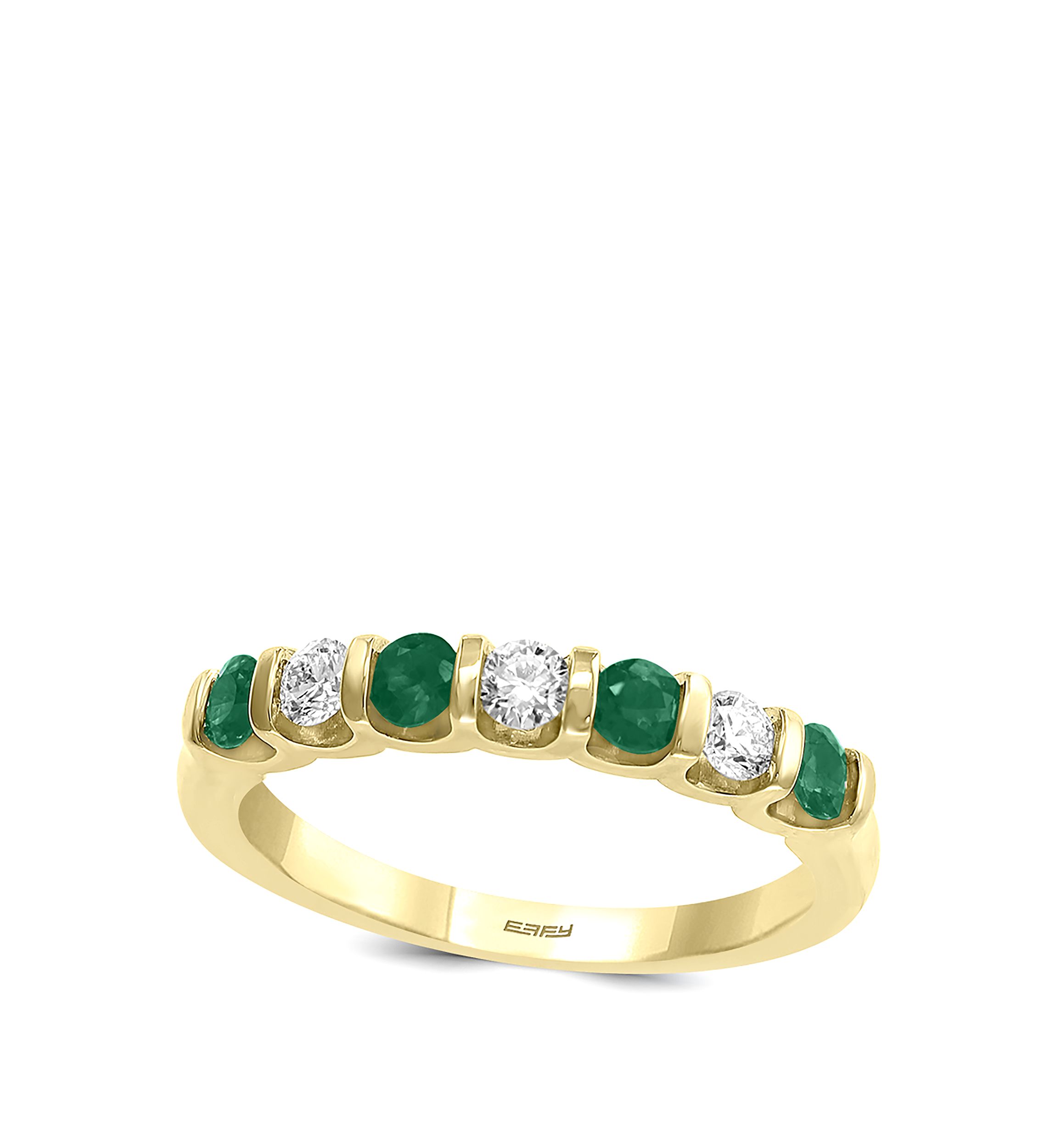 1/4 ct. t.w. Diamond, 3/4 ct. t.w. Natural Emerald Ring in 14K Yellow Gold