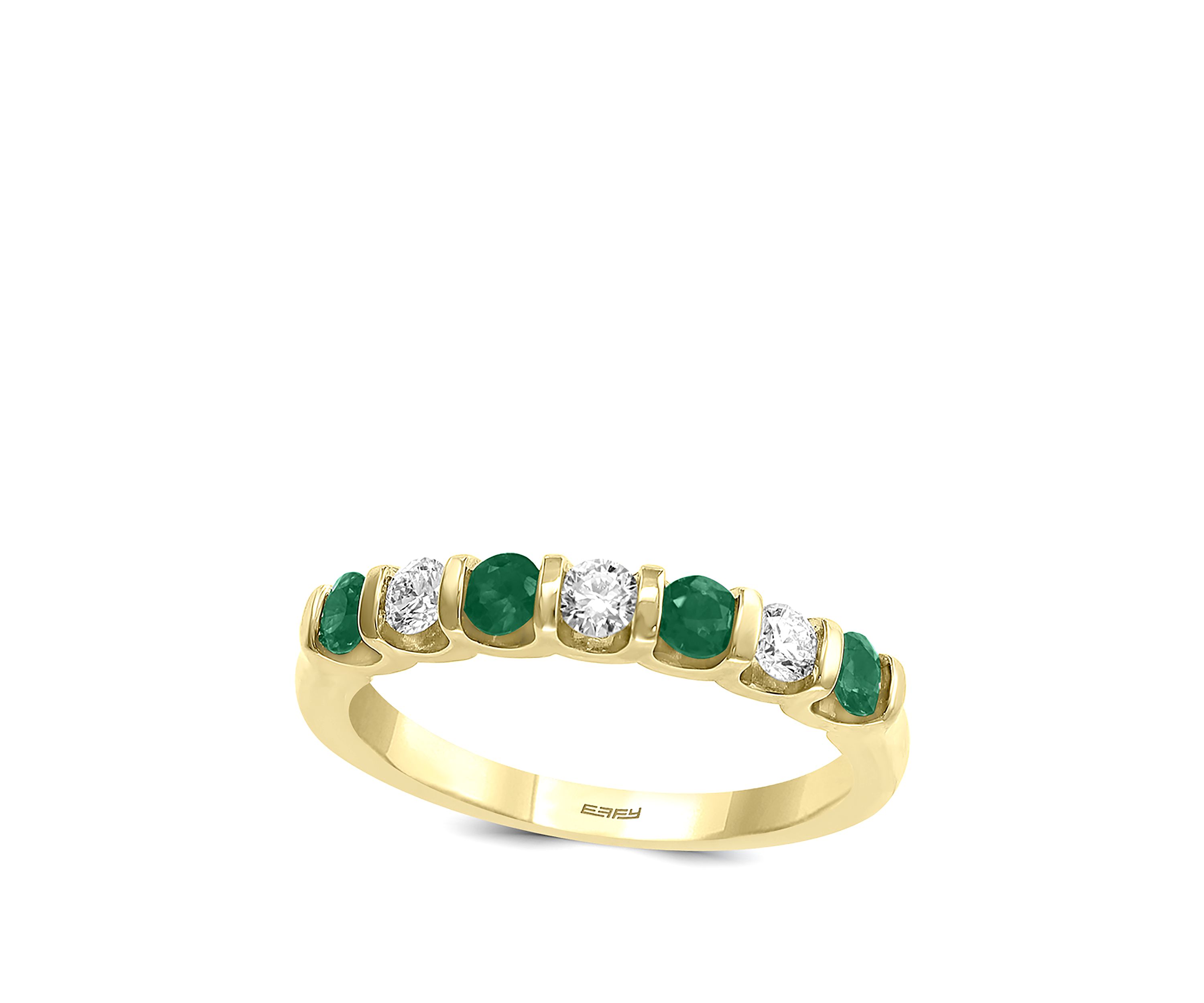 1/4 ct. t.w. Diamond, 3/4 ct. t.w. Natural Emerald Ring in 14K Yellow Gold