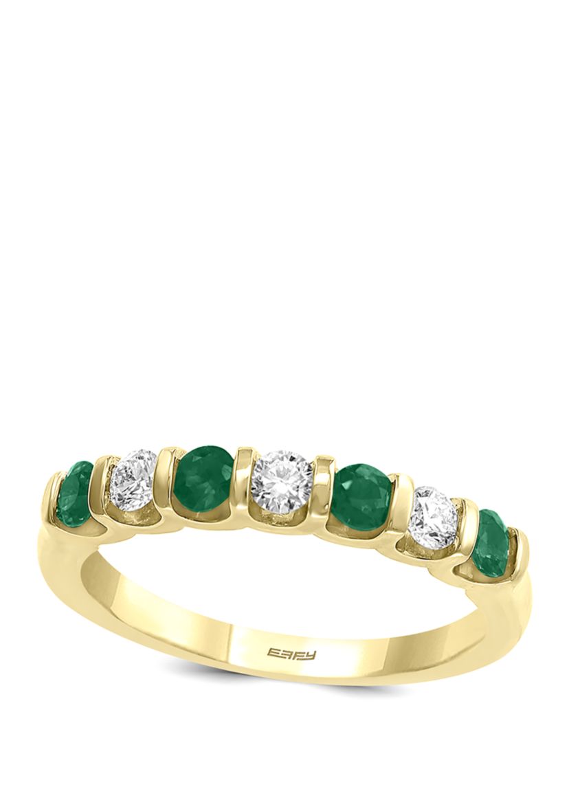 1/4 ct. t.w. Diamond, 3/4 ct. t.w. Natural Emerald Ring in 14K Yellow Gold