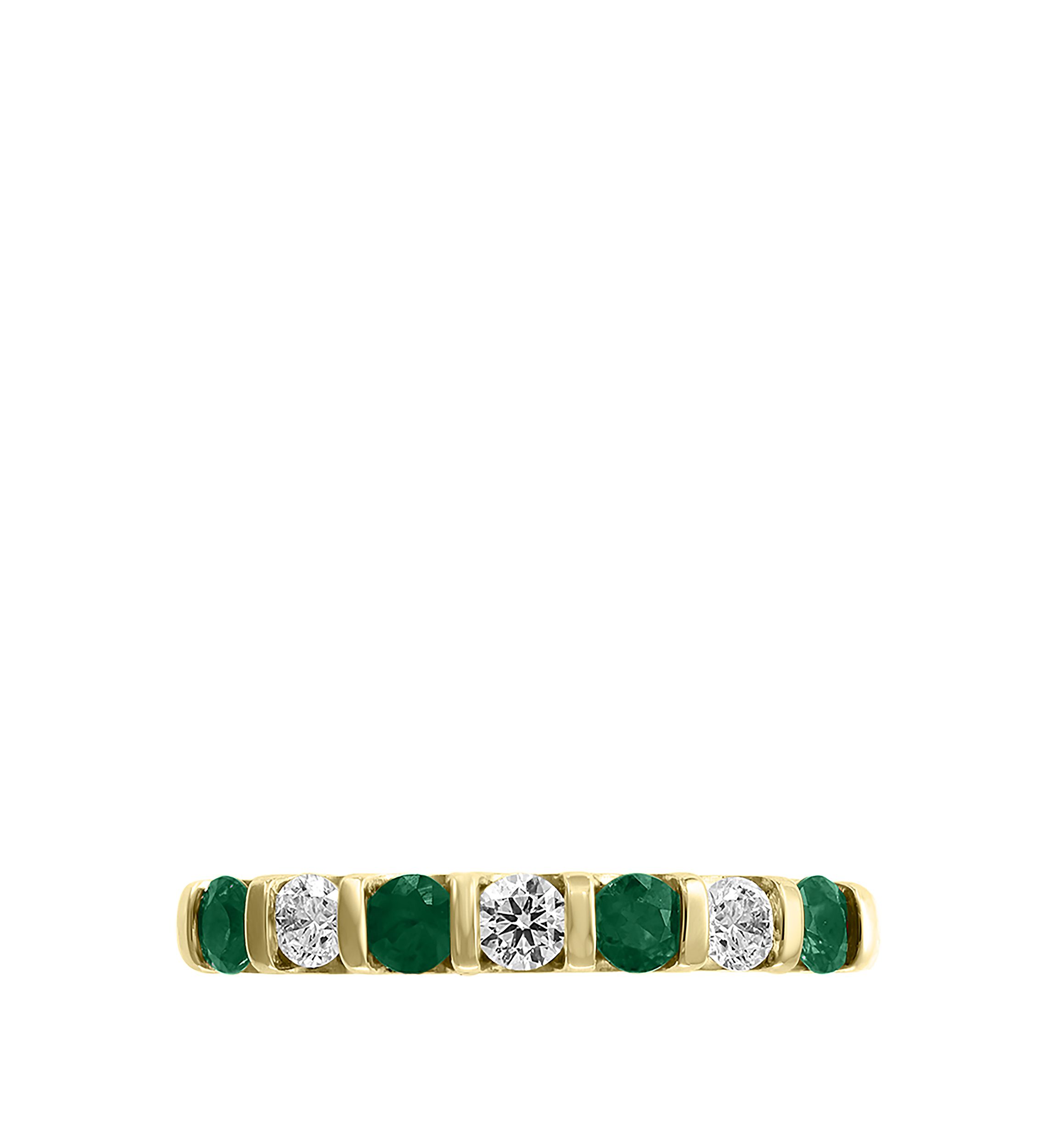 1/4 ct. t.w. Diamond, 3/4 ct. t.w. Natural Emerald Ring in 14K Yellow Gold
