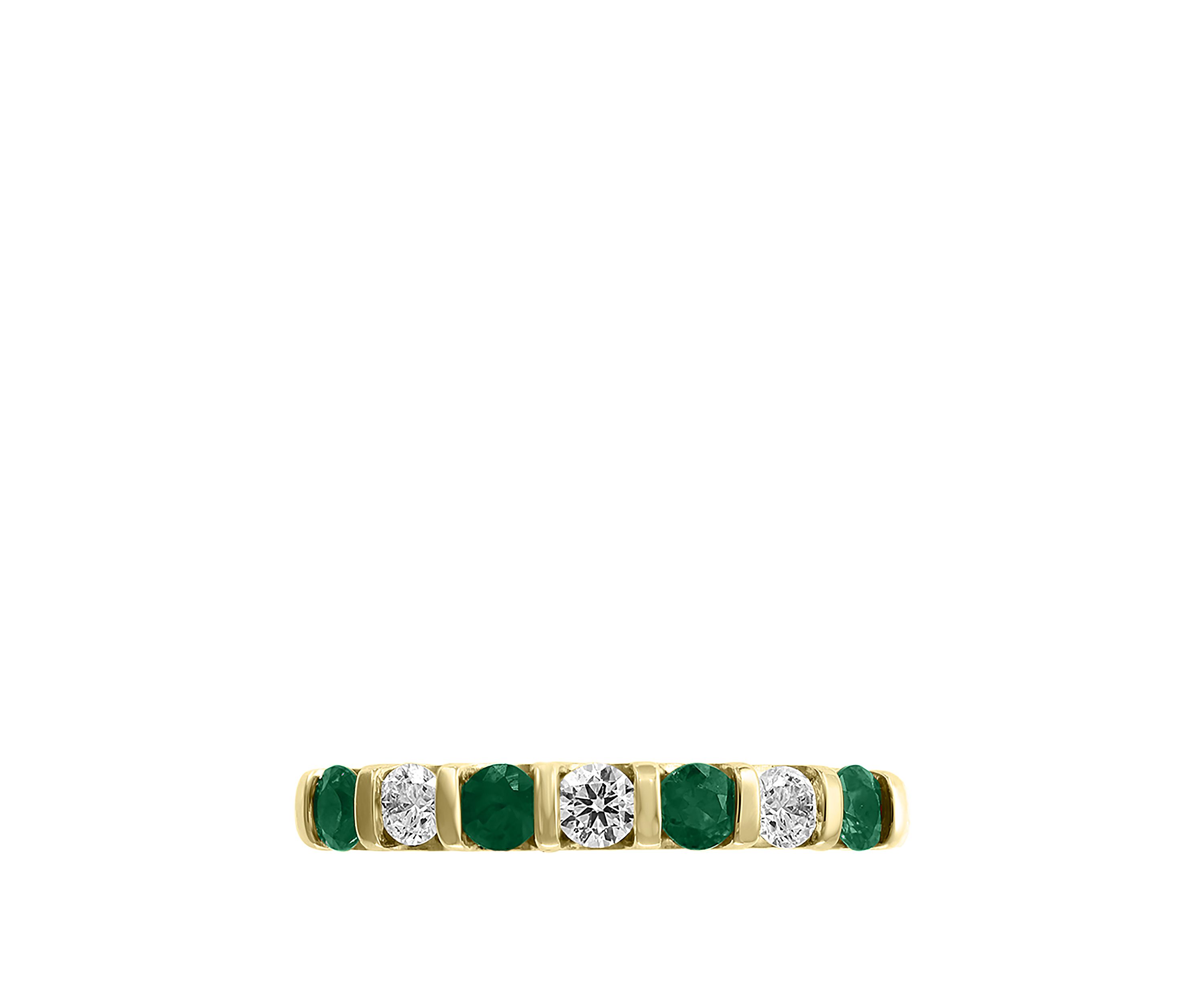 1/4 ct. t.w. Diamond, 3/4 ct. t.w. Natural Emerald Ring in 14K Yellow Gold