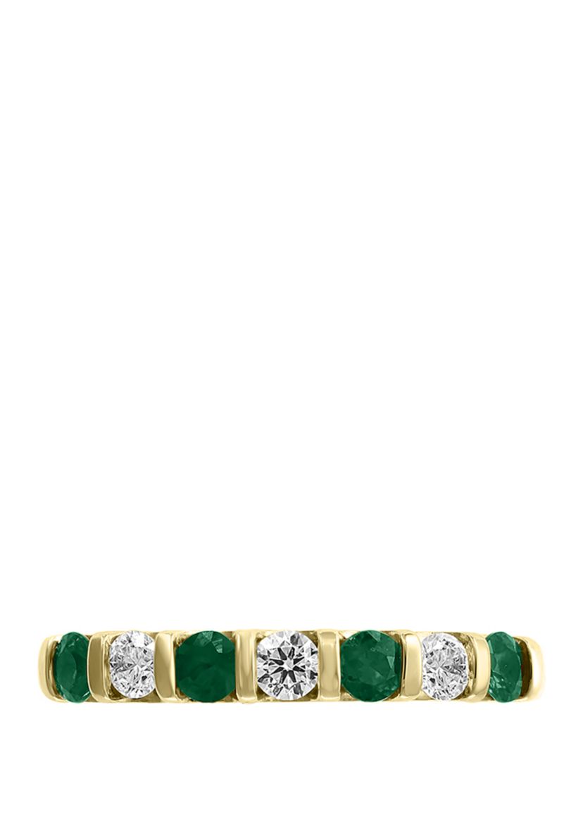 1/4 ct. t.w. Diamond, 3/4 ct. t.w. Natural Emerald Ring in 14K Yellow Gold