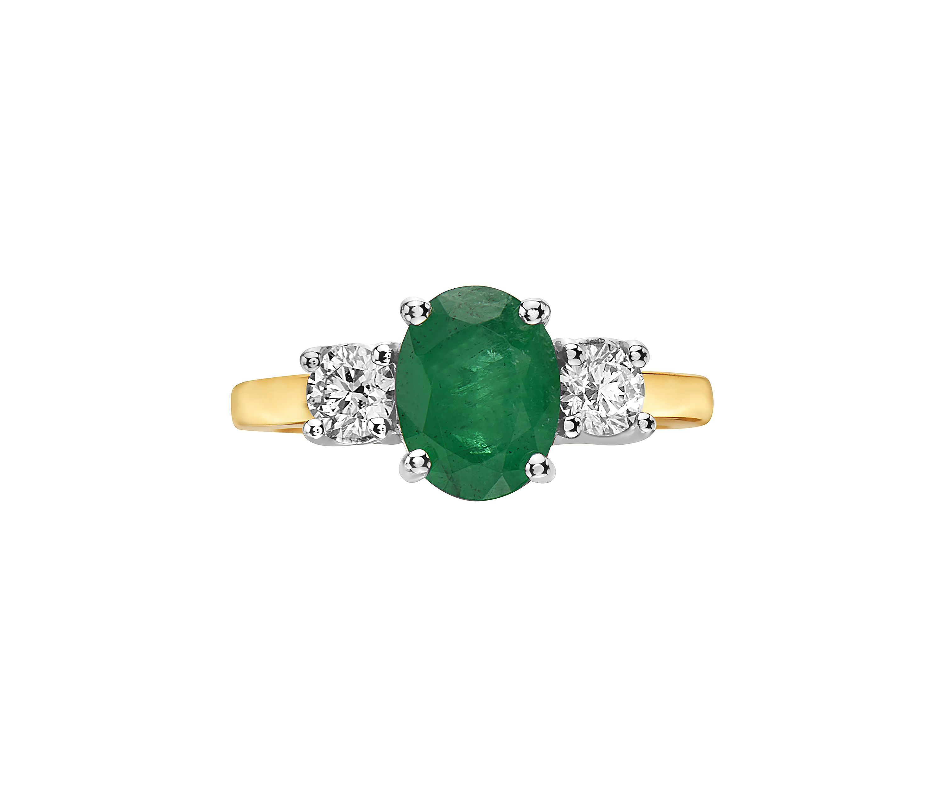 1/2 ct. t.w. Diamond and 1.52 ct. t.w. Emerald Ring in 14K Two Tone Gold 
