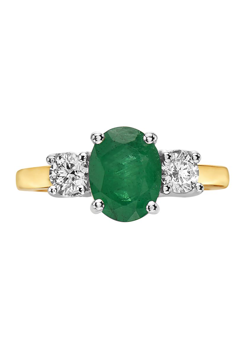 1/2 ct. t.w. Diamond and 1.52 ct. t.w. Emerald Ring in 14K Two Tone Gold 