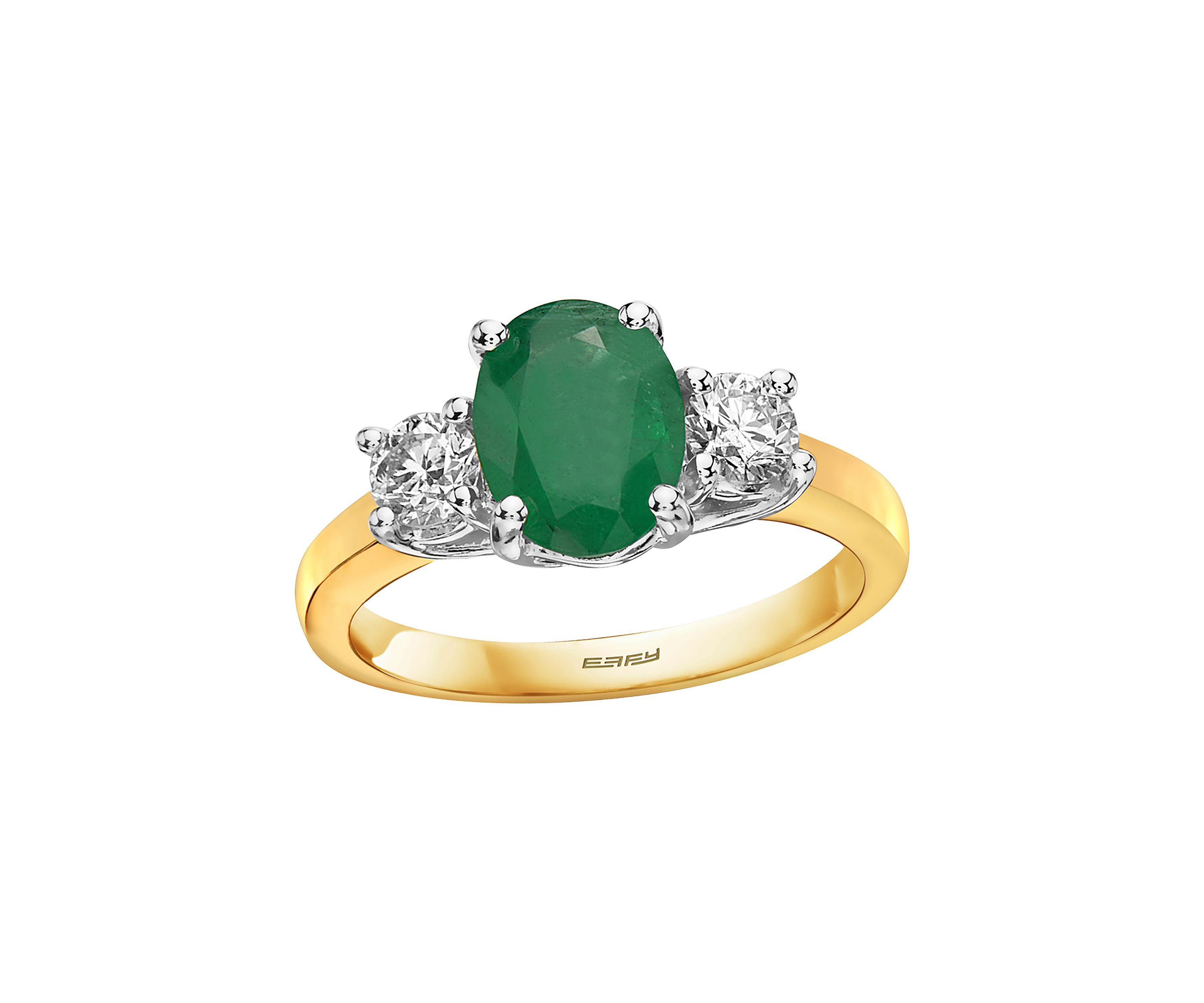 1/2 ct. t.w. Diamond and 1.52 ct. t.w. Emerald Ring in 14K Two Tone Gold 