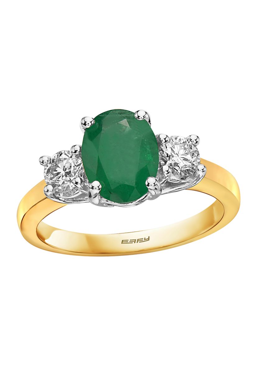 1/2 ct. t.w. Diamond and 1.52 ct. t.w. Emerald Ring in 14K Two Tone Gold 