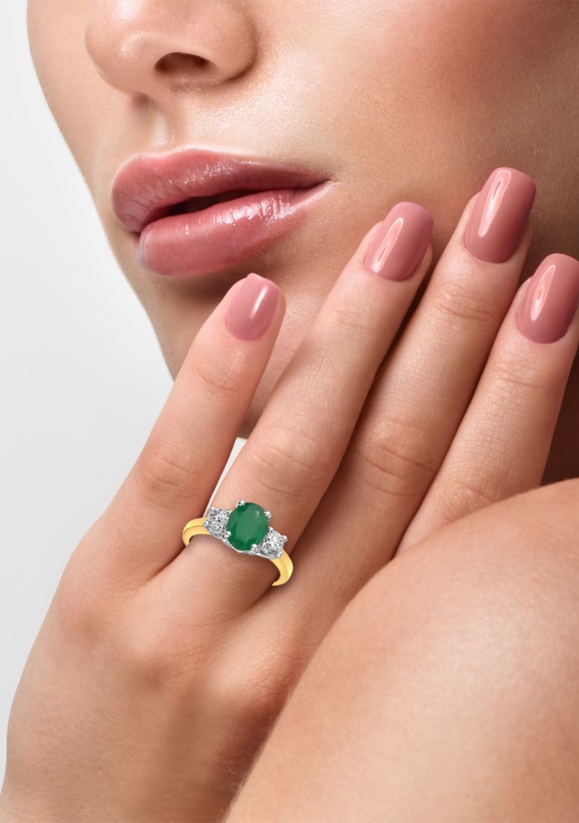 1/2 ct. t.w. Diamond and 1.52 ct. t.w. Emerald Ring in 14K Two Tone Gold 