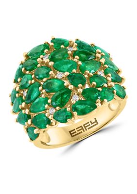 Effy 1/10 Ct. T.w. Diamond, Natural Emerald Ring In 14K Yellow Gold, 7 -  0191120776798