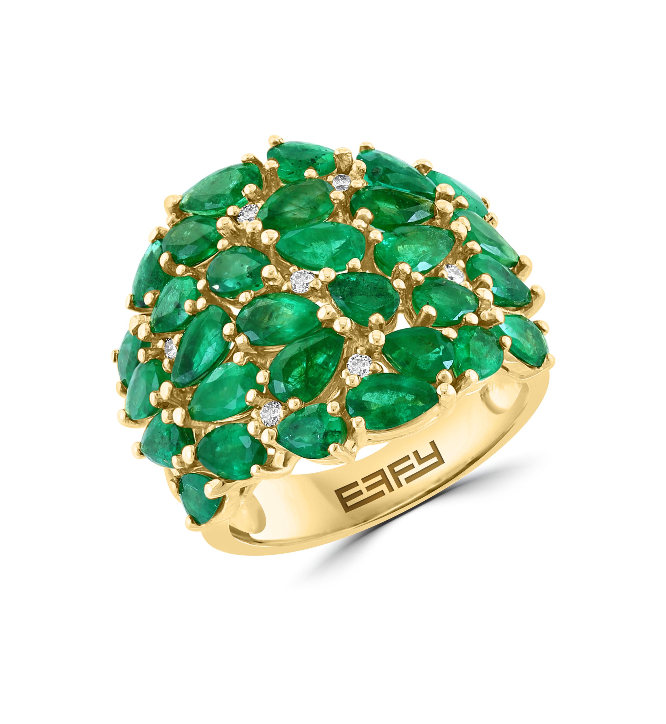 1/10 ct. t.w.  Diamond, Natural Emerald Ring in 14K Yellow Gold 