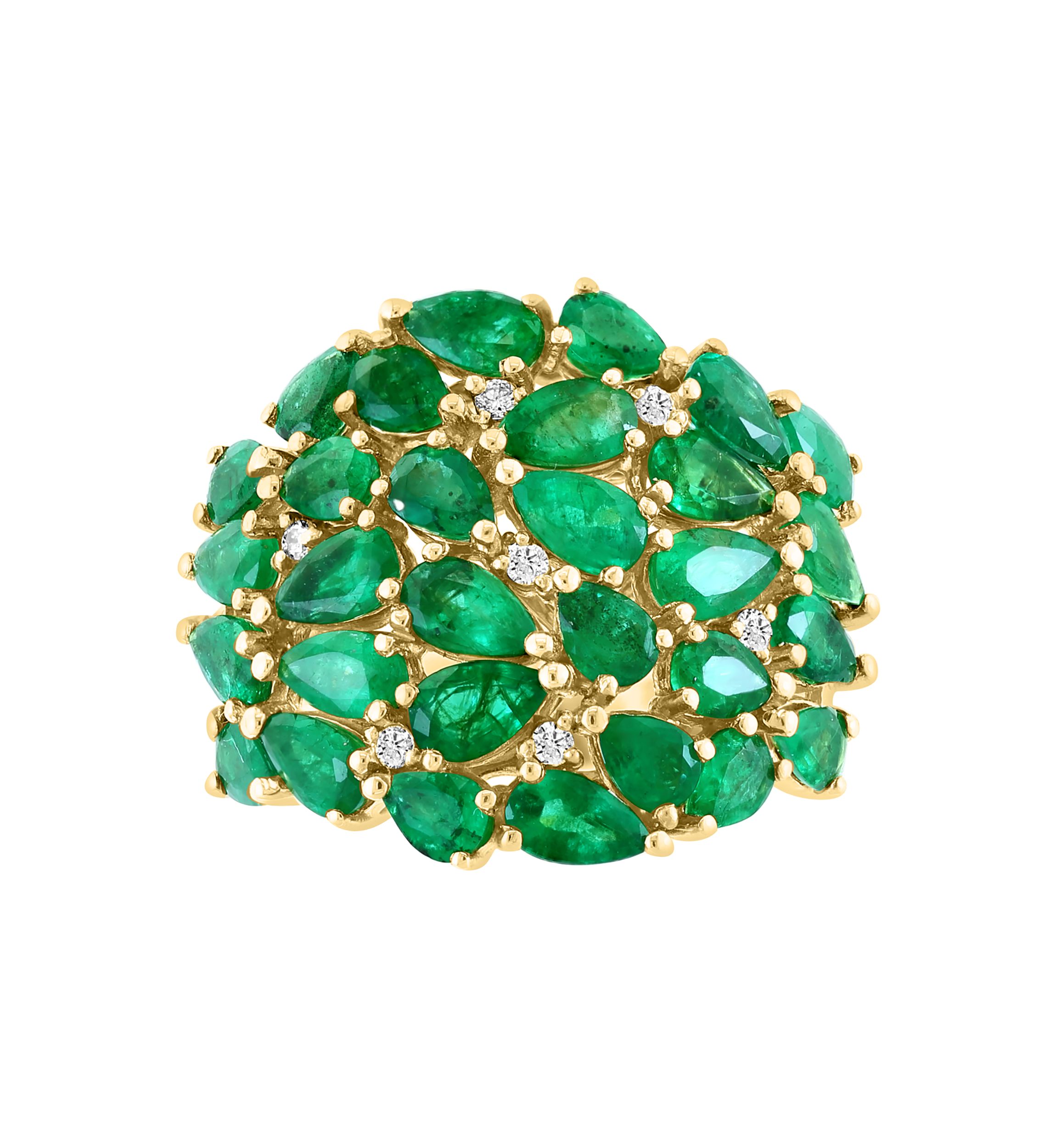 1/10 ct. t.w.  Diamond, Natural Emerald Ring in 14K Yellow Gold 