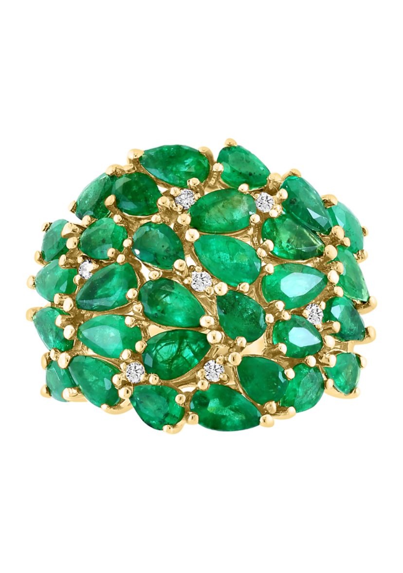 1/10 ct. t.w.  Diamond, Natural Emerald Ring in 14K Yellow Gold 