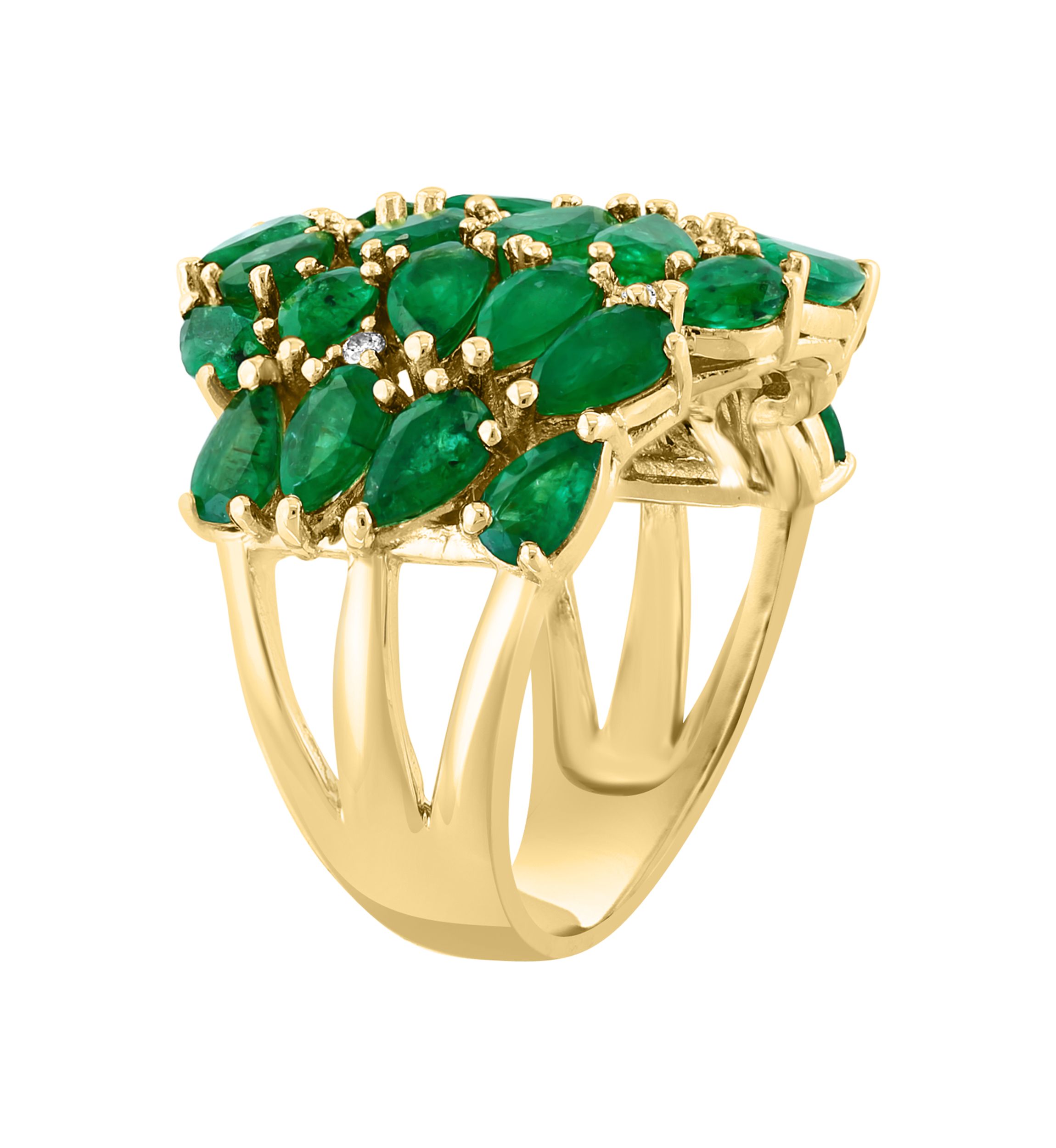 1/10 ct. t.w.  Diamond, Natural Emerald Ring in 14K Yellow Gold 
