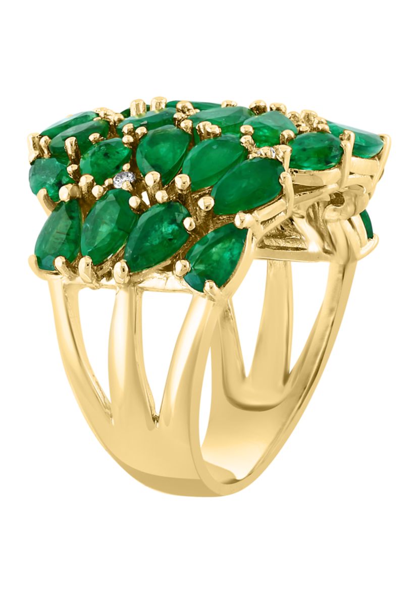 1/10 ct. t.w.  Diamond, Natural Emerald Ring in 14K Yellow Gold 