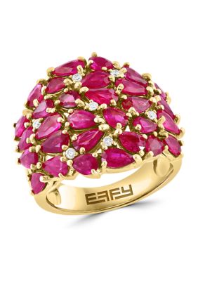Effy 1/10 Ct. T.w. Diamond, Natural Ruby Ring In 14K Yellow Gold