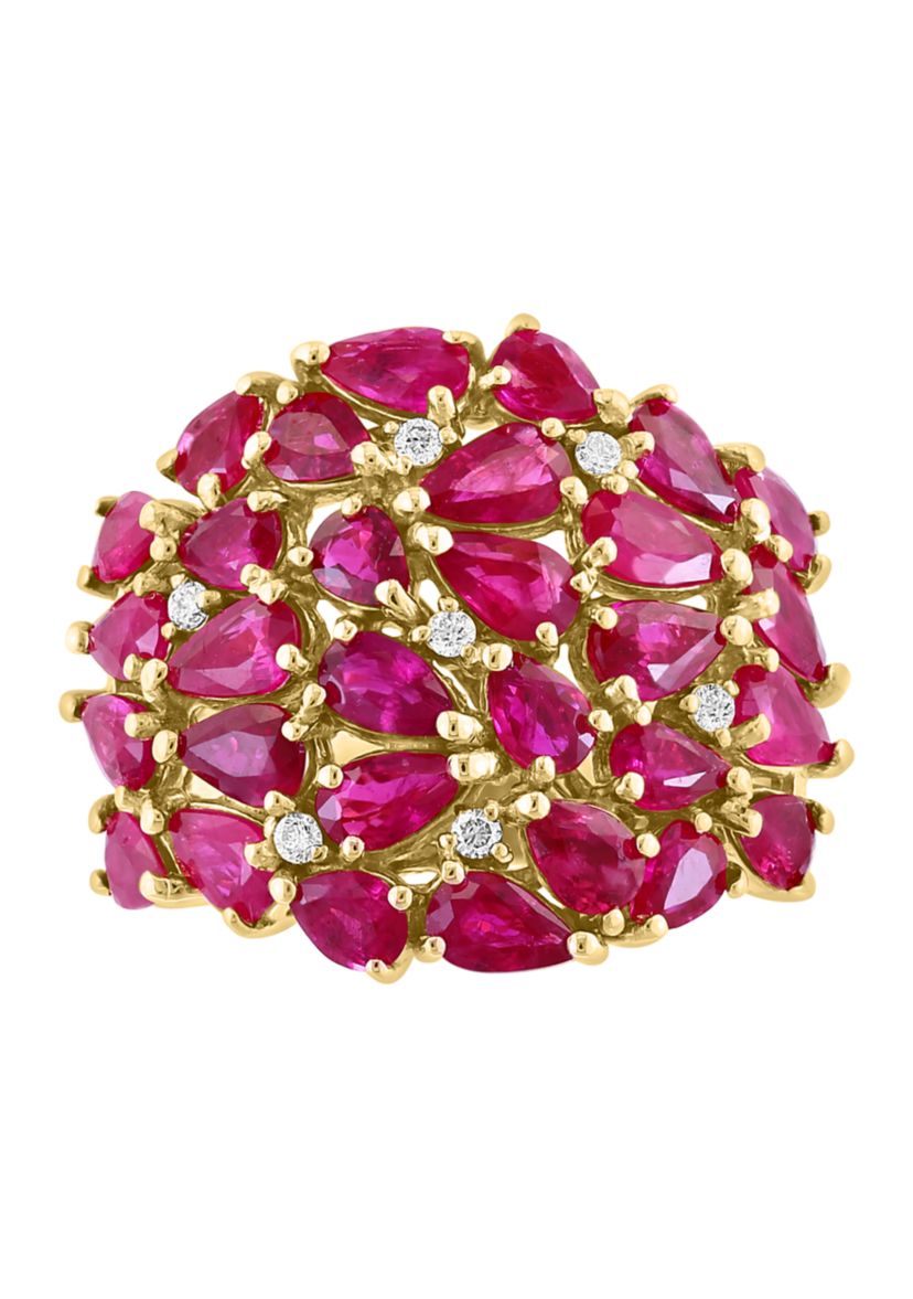 1/10 ct. t.w. Diamond, Natural Ruby Ring in 14K Yellow Gold 