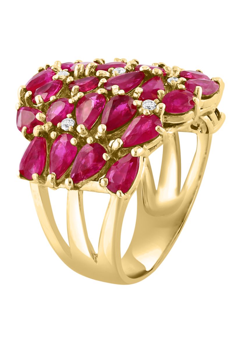 1/10 ct. t.w. Diamond, Natural Ruby Ring in 14K Yellow Gold 