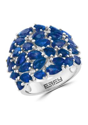 Effy 1/10 Ct. T.w. Diamond, Natural Sapphire Ring In 14K White Gold, 7 -  0191120776873