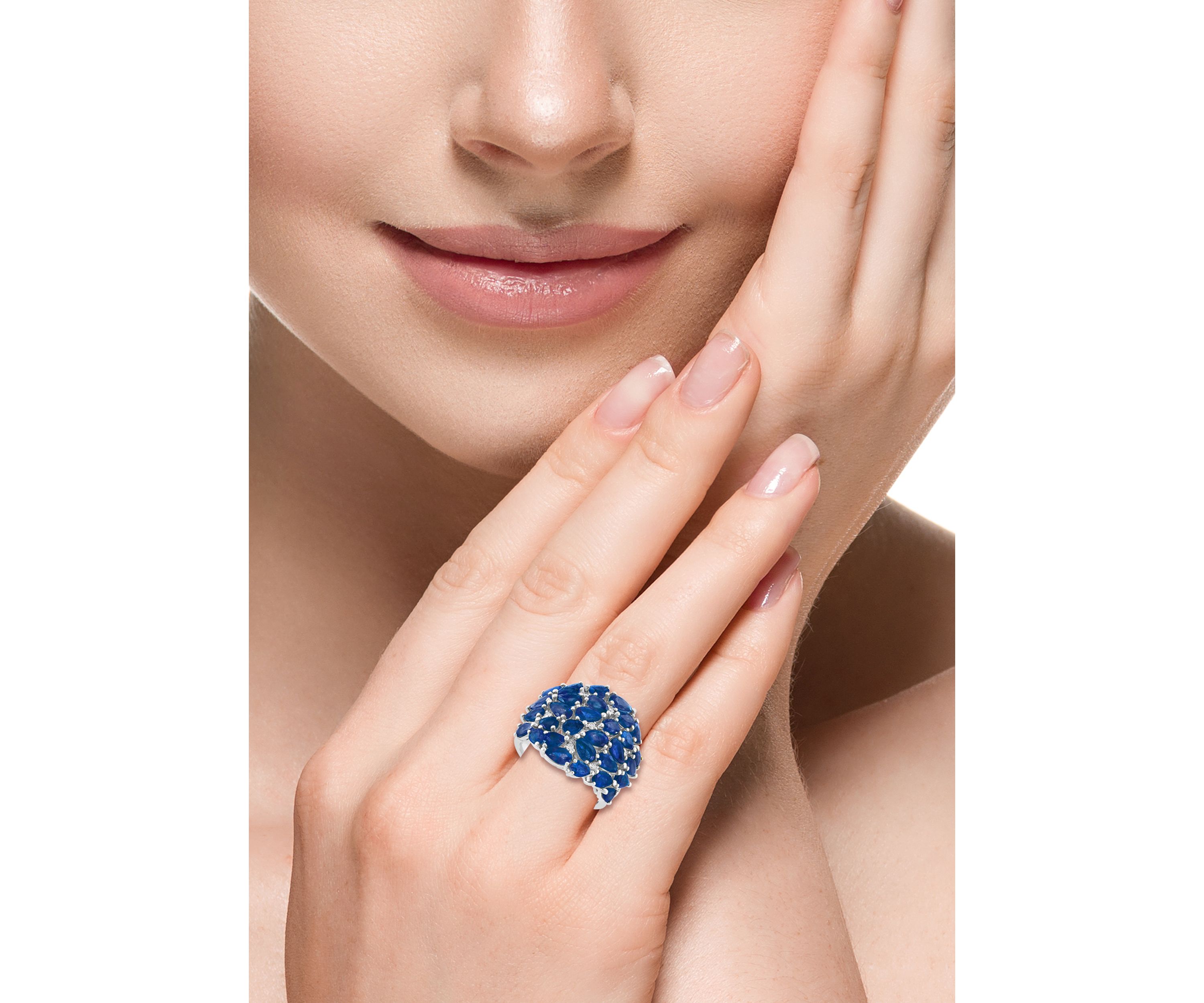 1/10 ct. t.w. Diamond, Natural Sapphire Ring in 14K White Gold 
