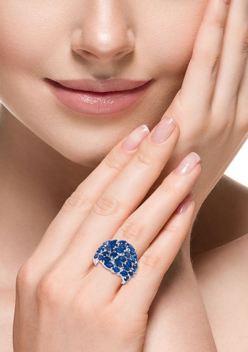 1/10 ct. t.w. Diamond, Natural Sapphire Ring in 14K White Gold 