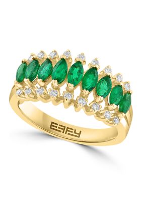 Effy 14K Yellow Gold Diamond And Natural Emerald Ring