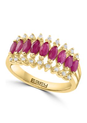 Effy 14K Yellow Gold Diamond And Natural Ruby Ring