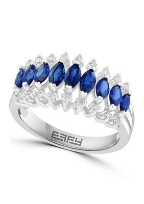 Effy 14K White Gold Diamond And Natural Sapphire Ring