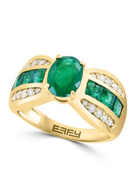 Effy 14K Yellow Gold Diamond And Natural Emerald Ring