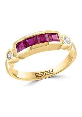 Effy Diamond And Natural Ruby Ring In 14K Yellow Gold