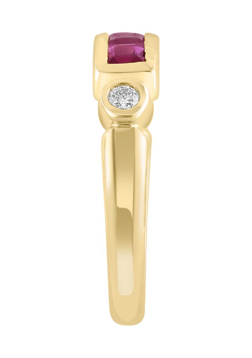 Diamond and Natural Ruby Ring in 14K Yellow Gold