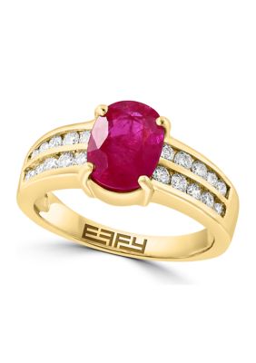 Effy Diamond And Natural Ruby Ring In 14K Yellow Gold