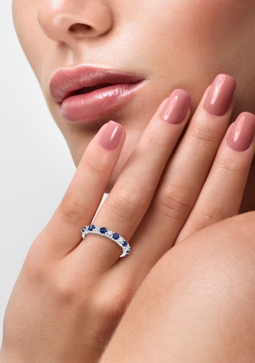 1/2 ct. t.w. Diamond and 5/8 ct. t.w. Sapphire Ring in 14K White Gold