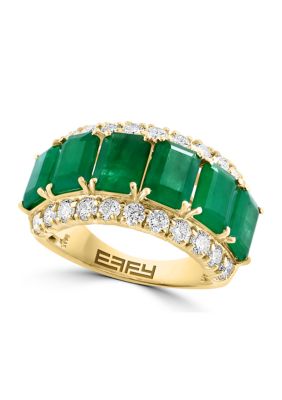 Effy Diamond And Emerald Ring In 14K Yellow Gold