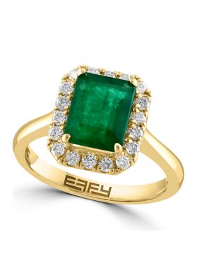 Effy 1/3 Ct. T.w. Diamond And Natural Emerald Ring In 14K Yellow Gold